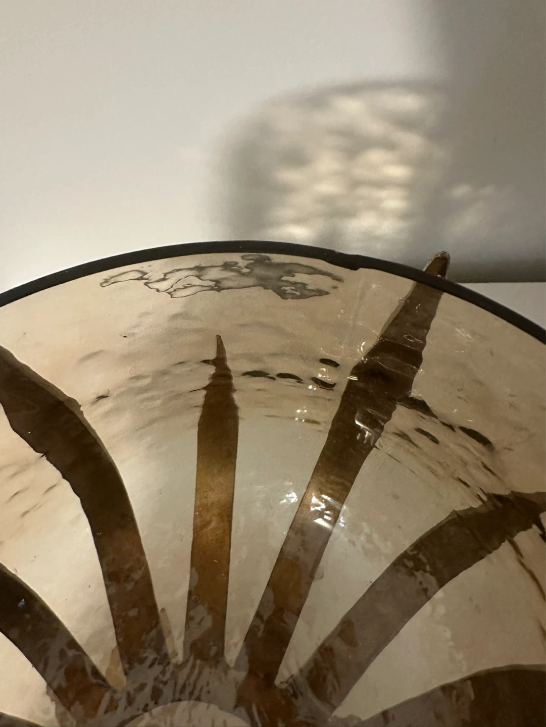 Large Amber Glass Bowl with Metal Base - photo 2