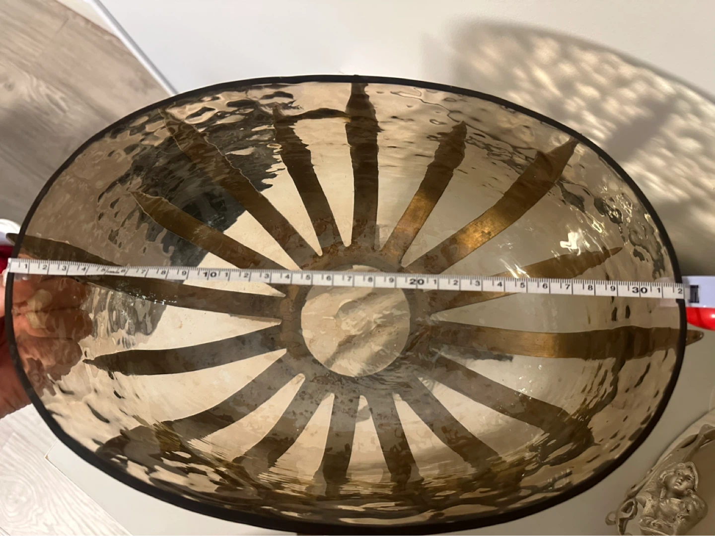 Large Amber Glass Bowl with Metal Base - photo 5