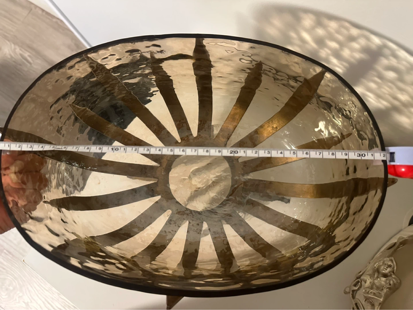 Large Amber Glass Bowl with Metal Base - photo 3