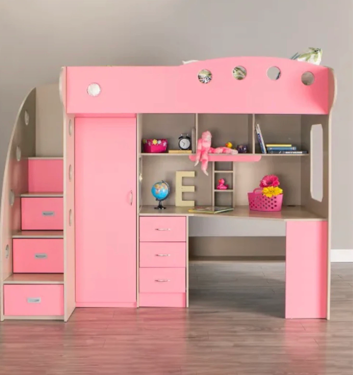 Pink Loft Bed with Desk and Storage - photo 3