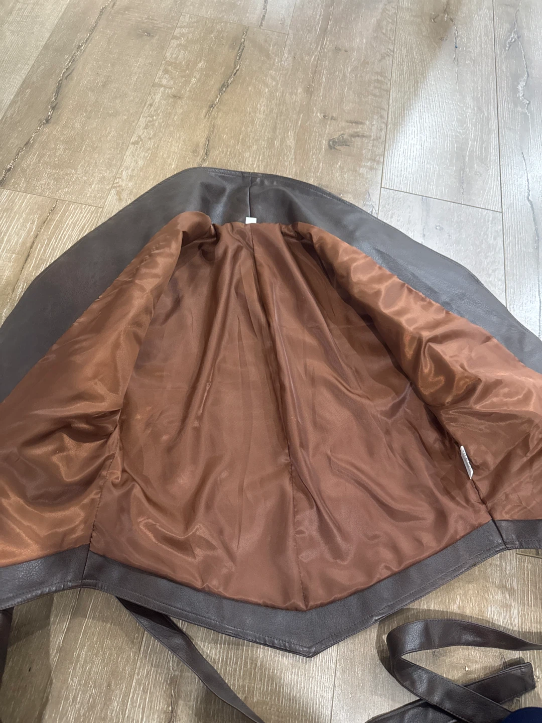 Brown Faux Leather Jacket with Lacing Detail - photo 5