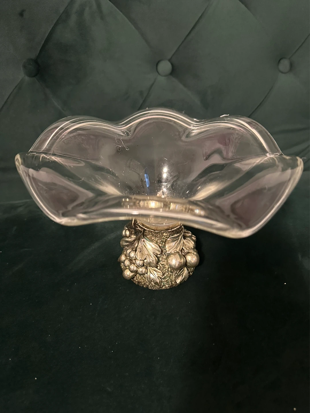 Set of 2 Glass Candy Dishes with Silver-Tone Grape Pedestals - photo 4