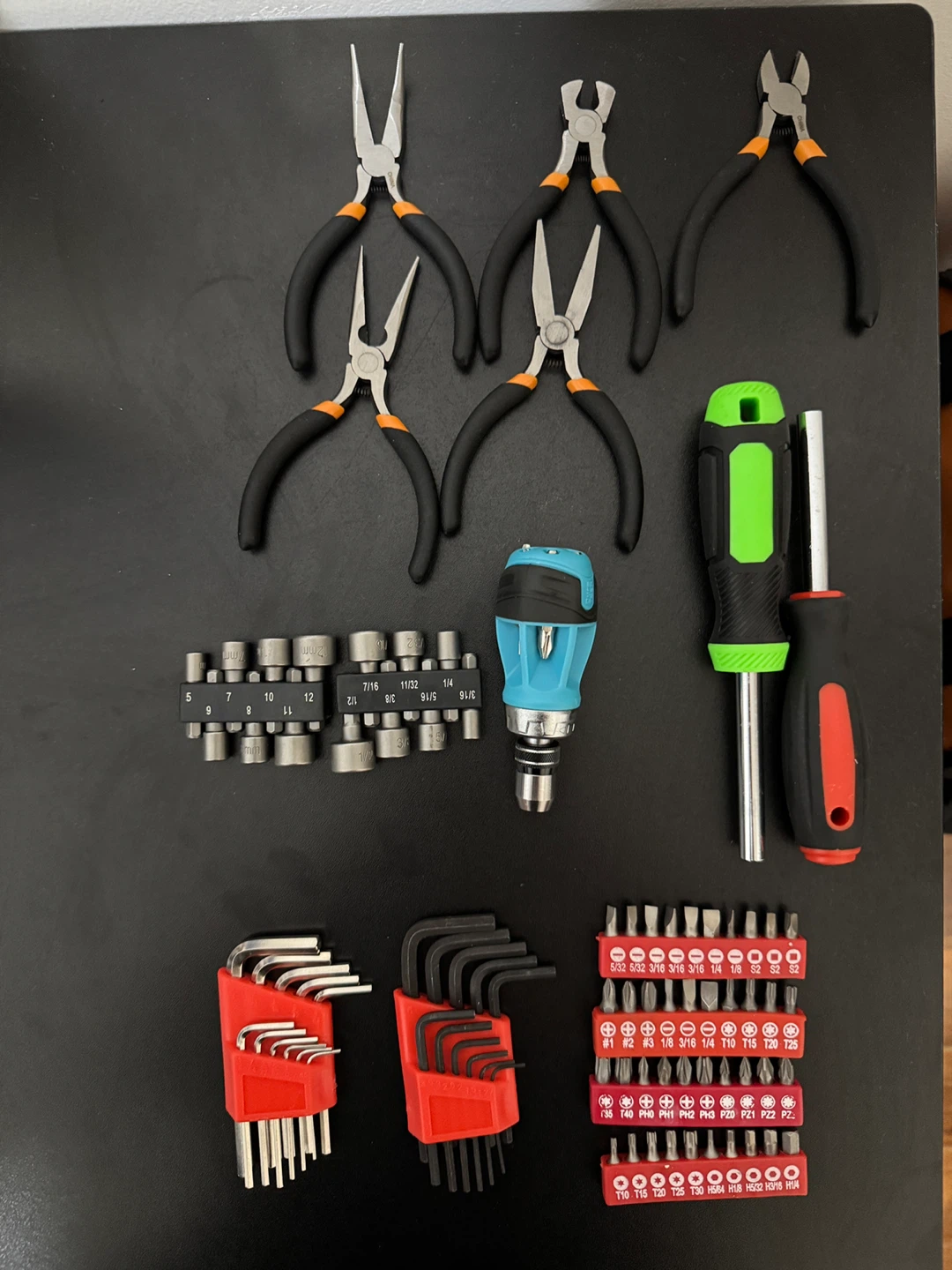 Tool Lot Pliers Sockets Hex Keys Screwdriver Bits