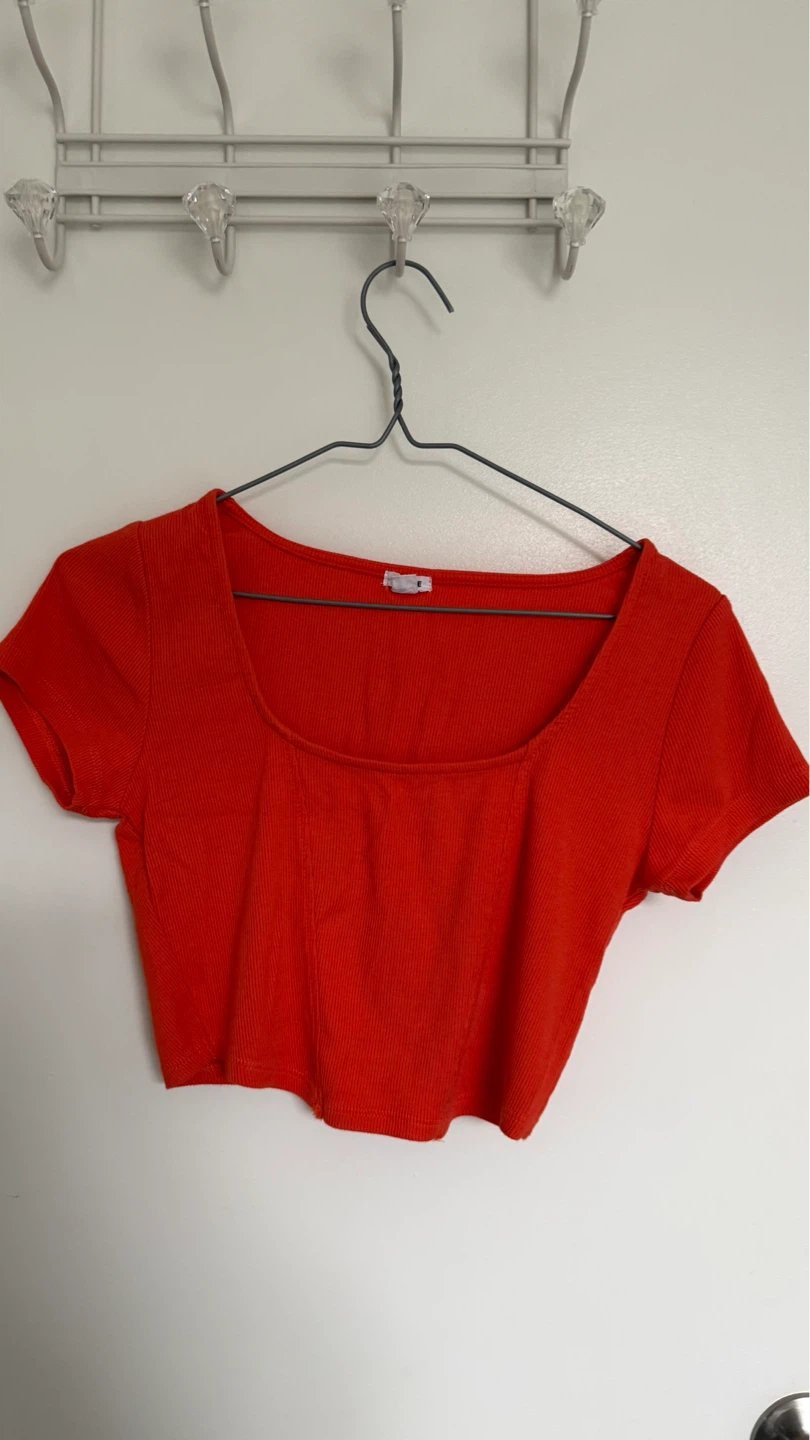 Bright Orange Cropped Ribbed Top