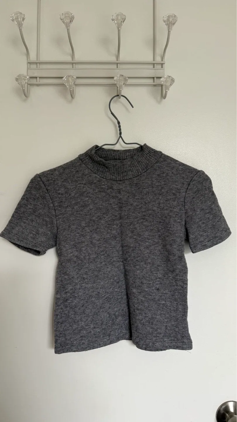 Grey Mock Neck Short Sleeve Top