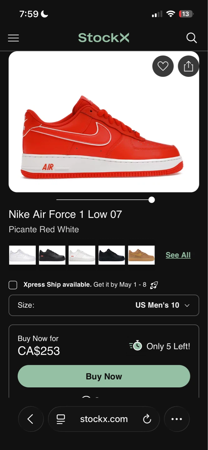 Nike Air Force 1 Low 07 "Picante Red" US Men's 9 - photo 2