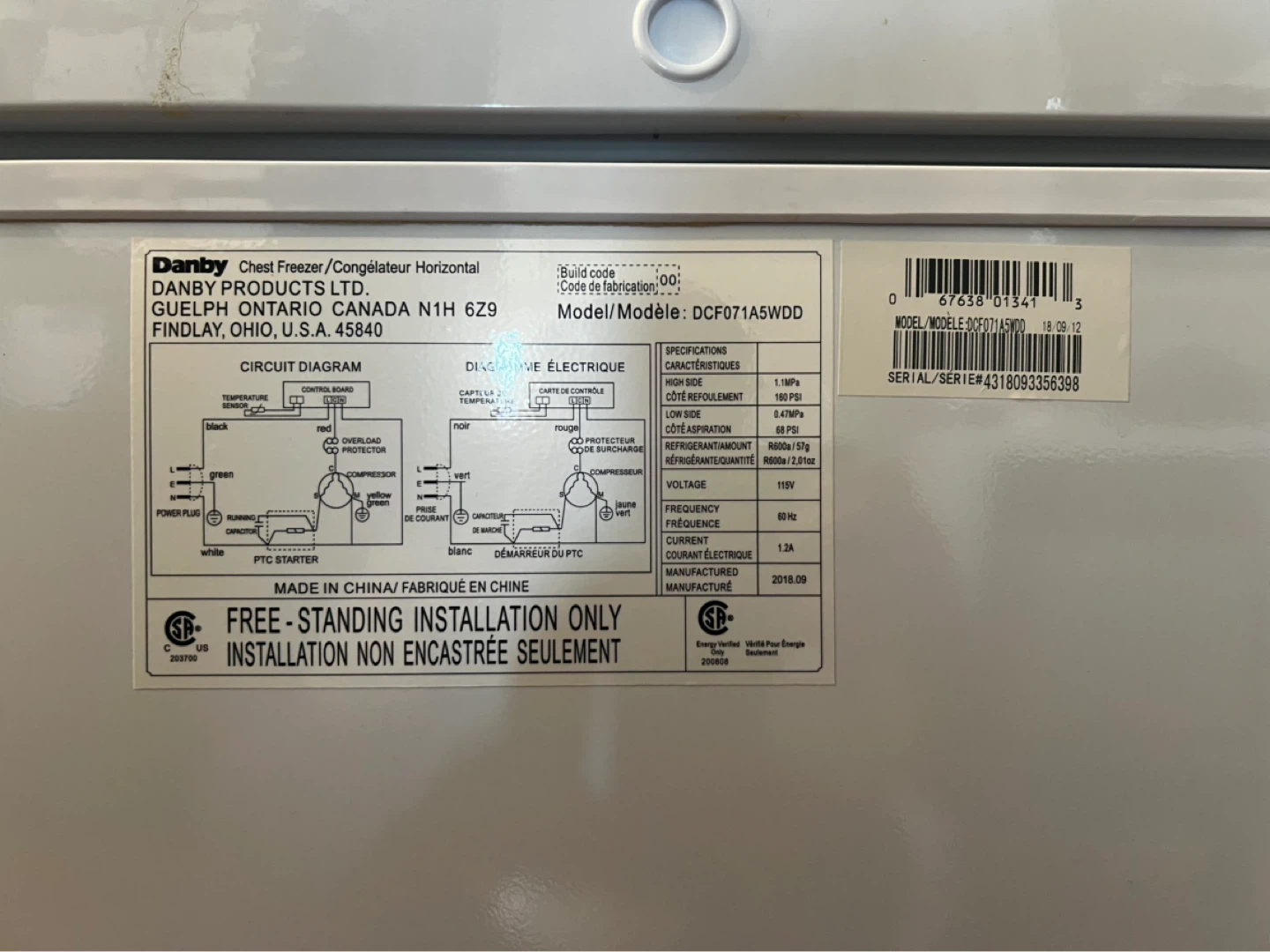 Danby Chest Freezer DCF071A5WDD