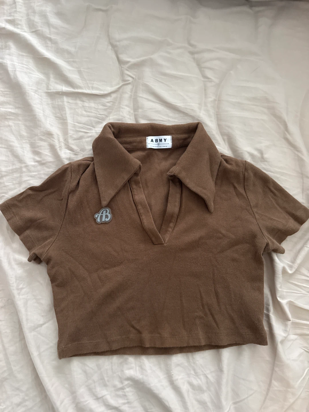 ABMY Brown Ribbed Collared Crop Top - Size M - photo 2