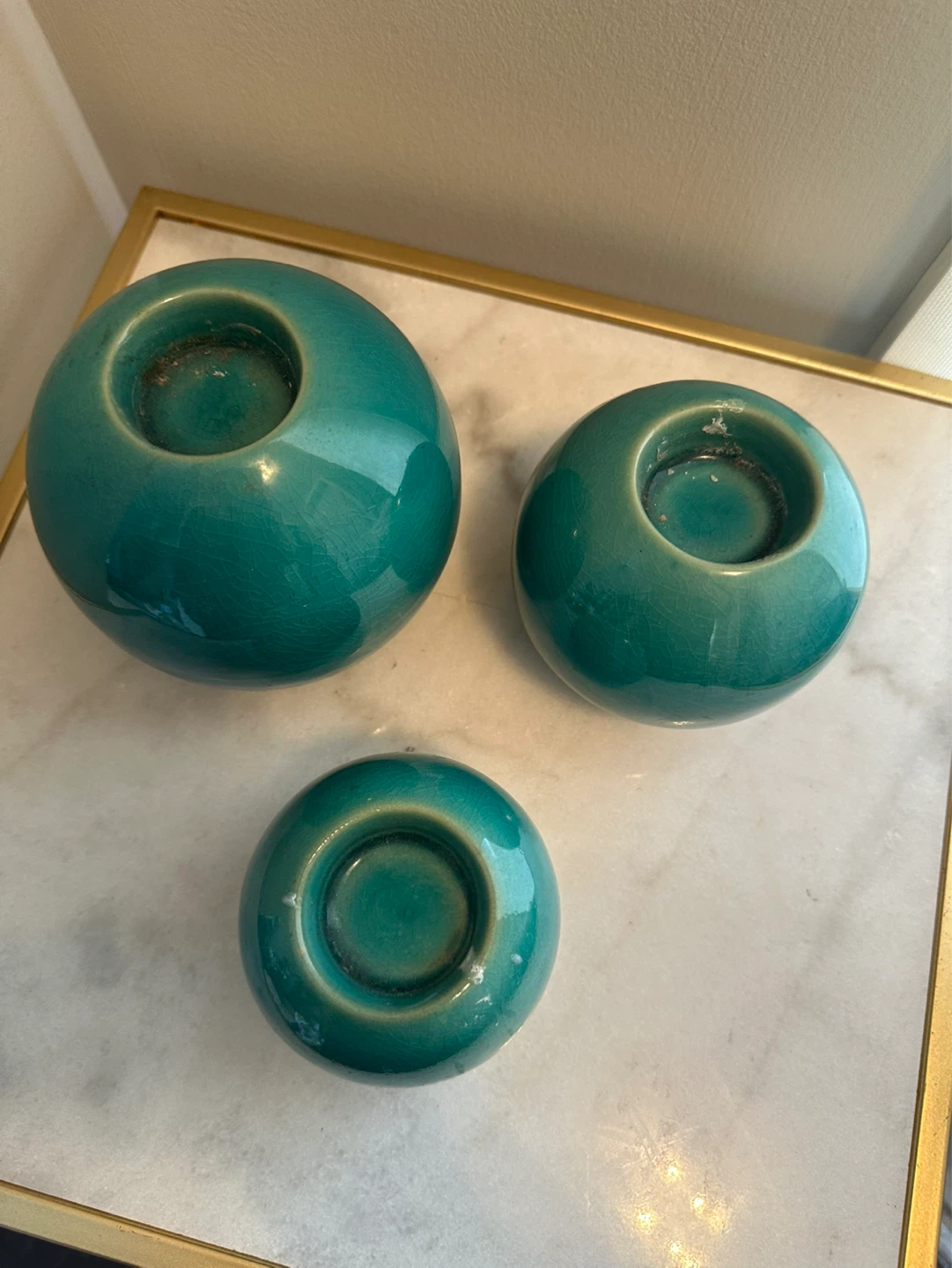 Set of 3 Teal Ceramic Candle Holders - photo 2