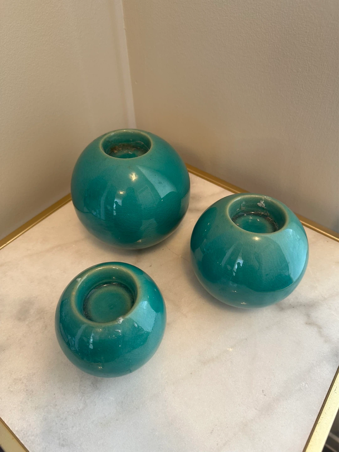 Set of 3 Teal Ceramic Candle Holders - photo 3