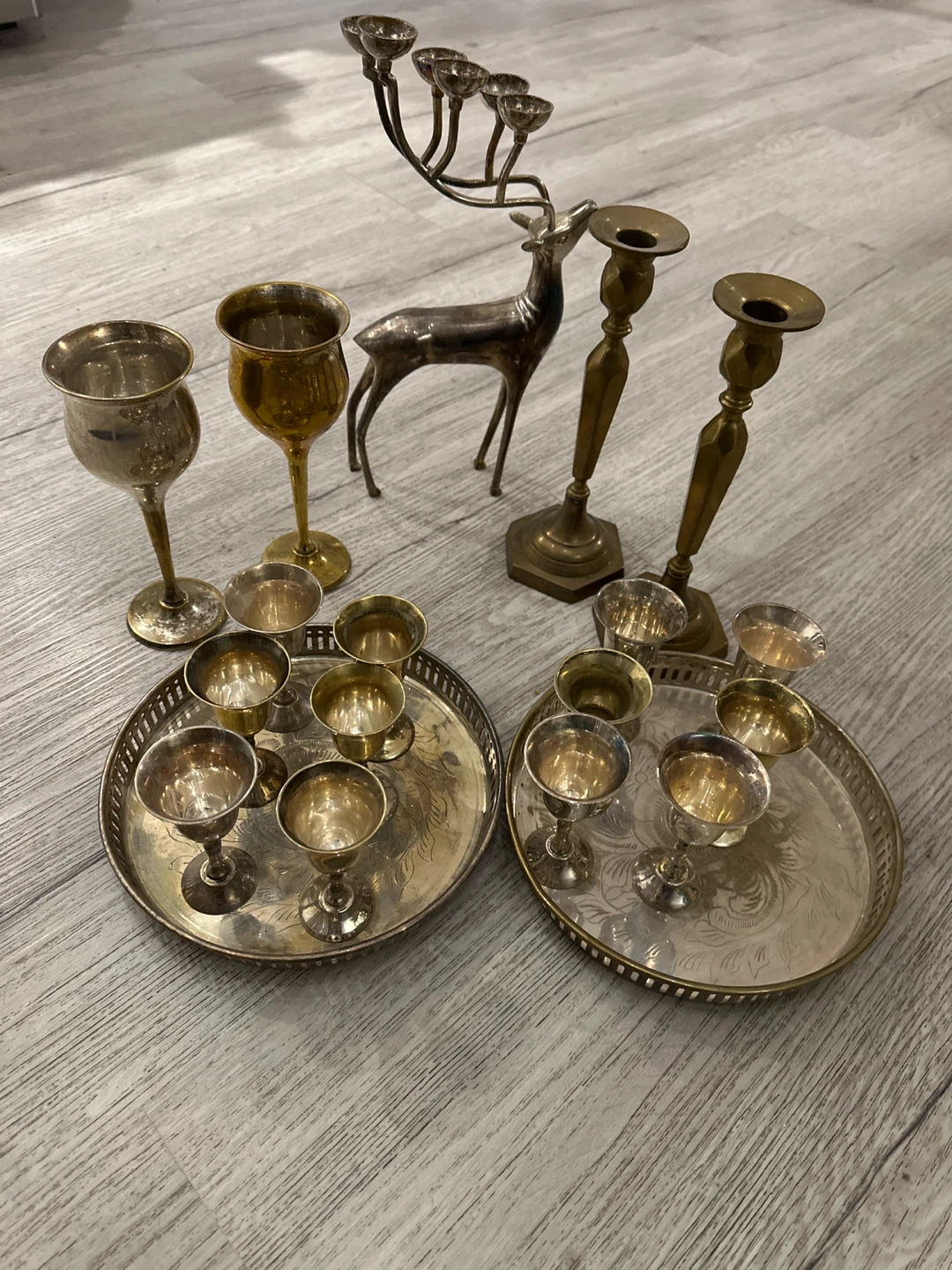 Vintage Brass Reindeer Candelabra with Silver-Plated Accents,