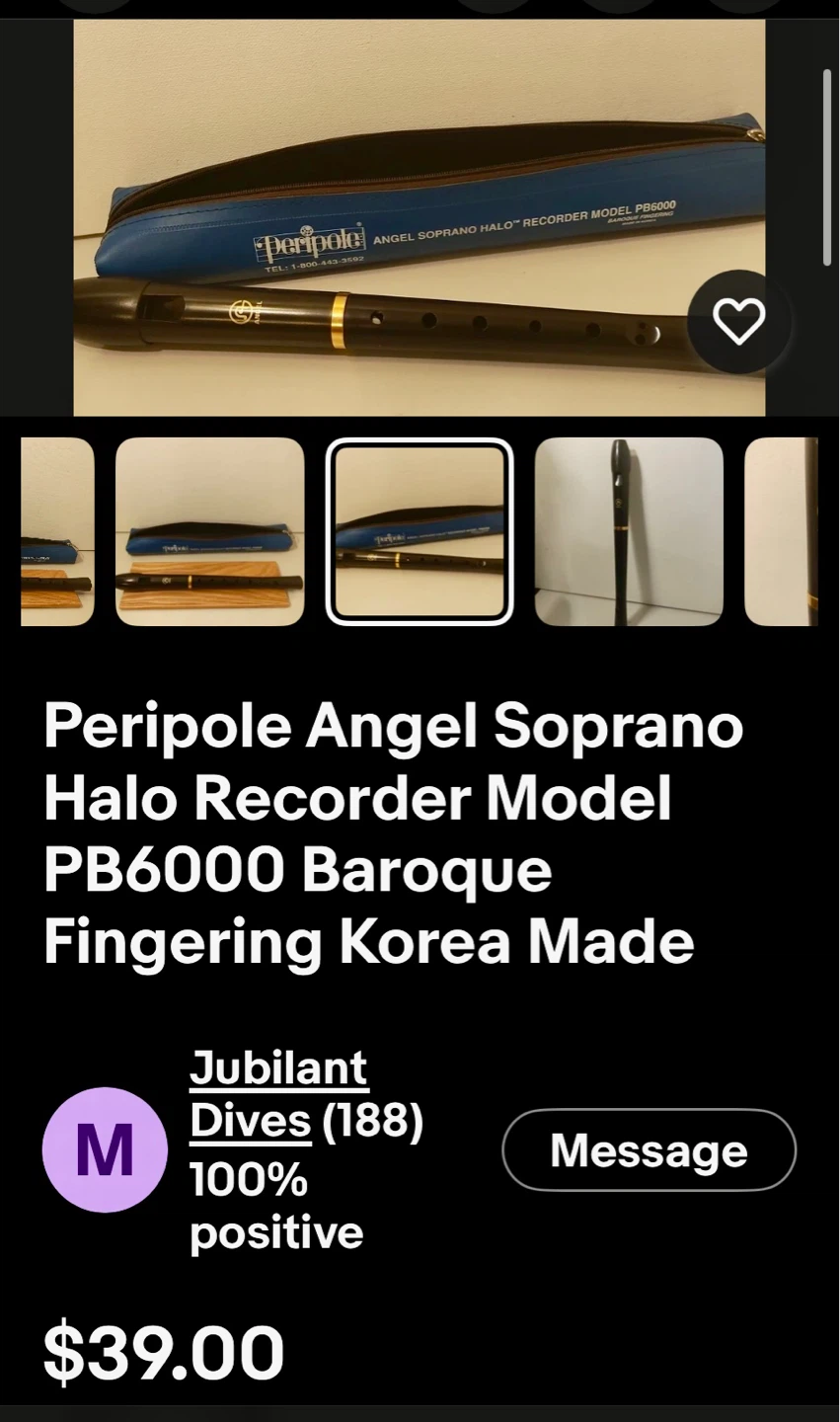 Peripole Angel Soprano Halo Recorder PB6000 Baroque Fingering - photo 4