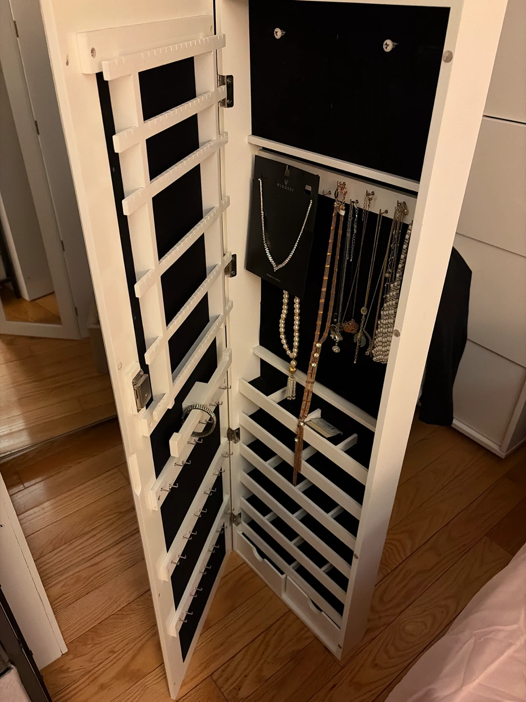 White Mirrored Jewelry Cabinet