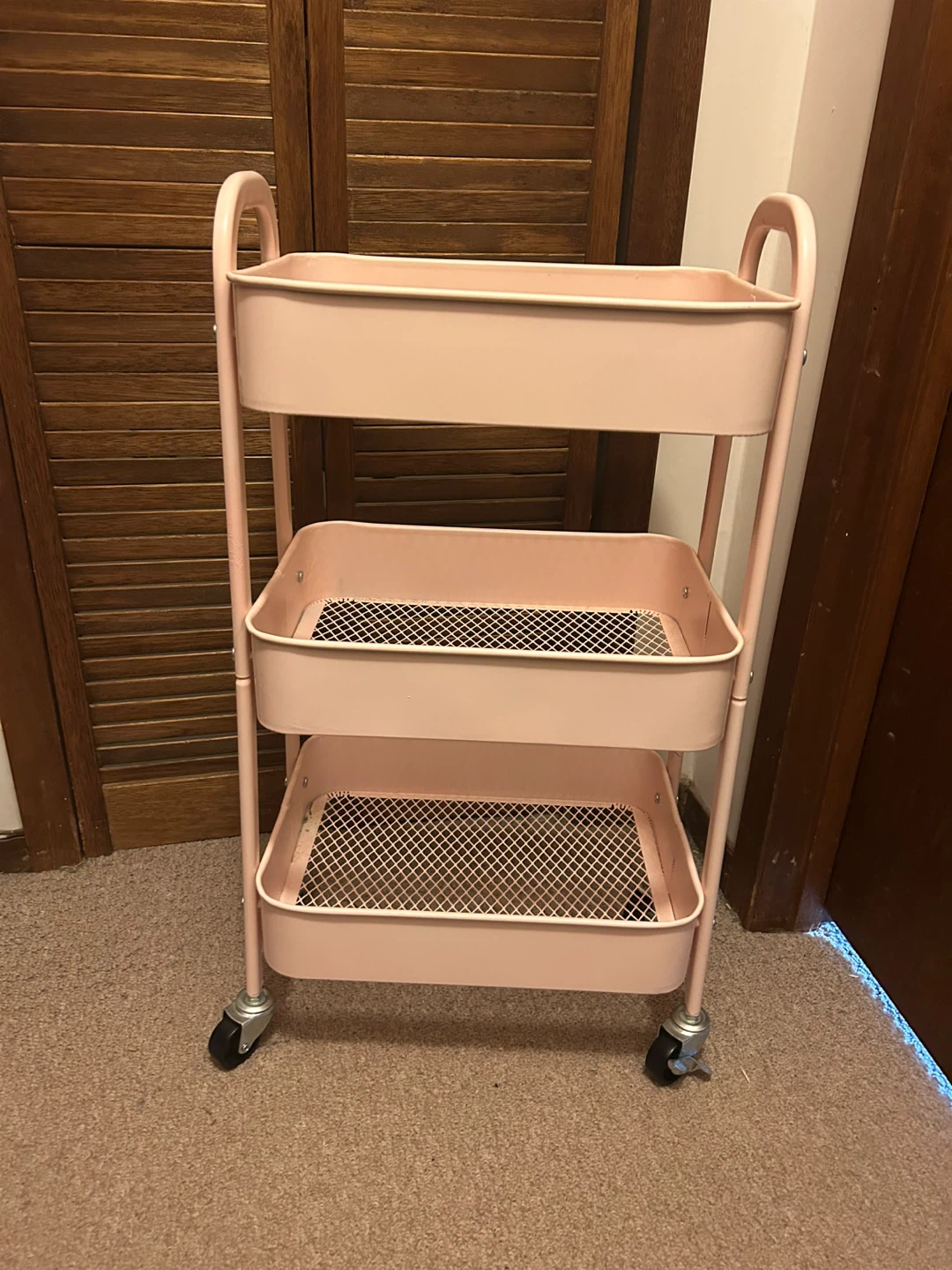 3-Tier Pink Storage Cart with Wheels