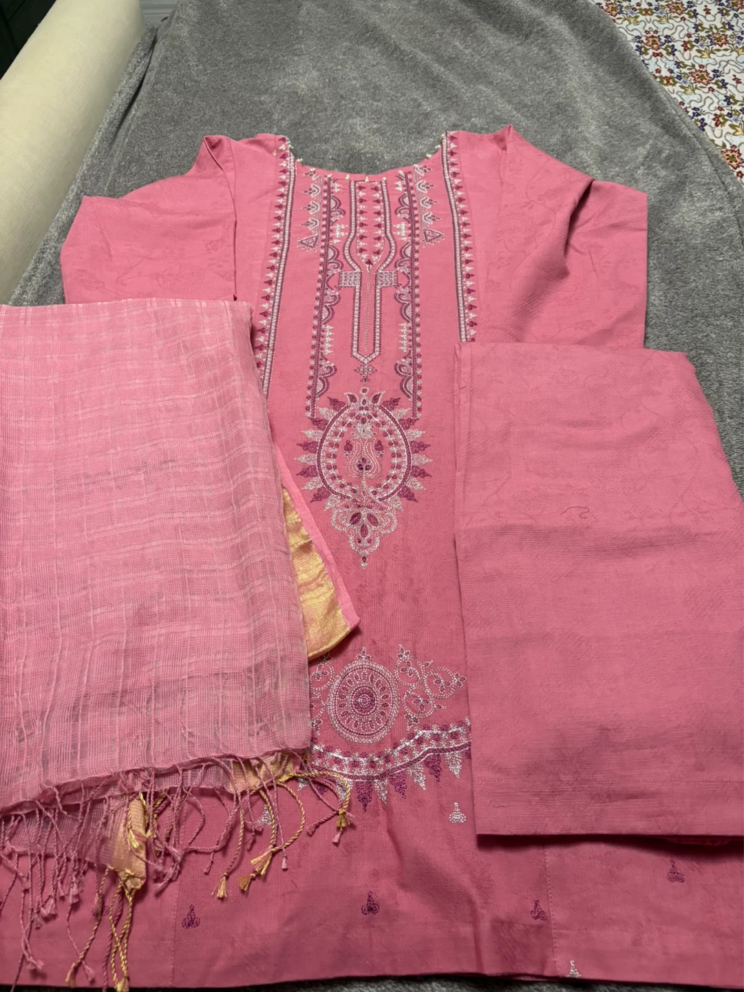 Pink Embroidered 3-Piece Lawn Suit