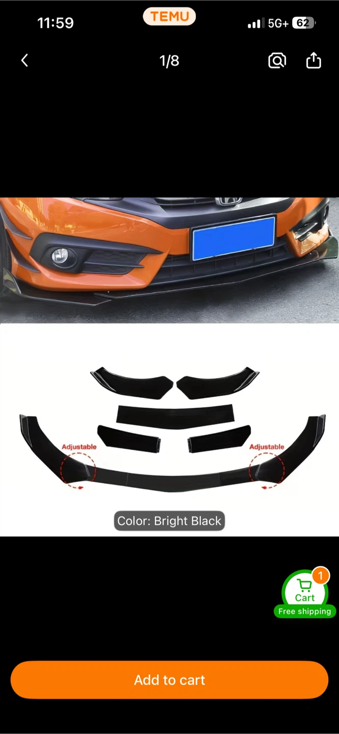 5 Piece Car Front Bumper Lip Kit - Bright Black - photo 2