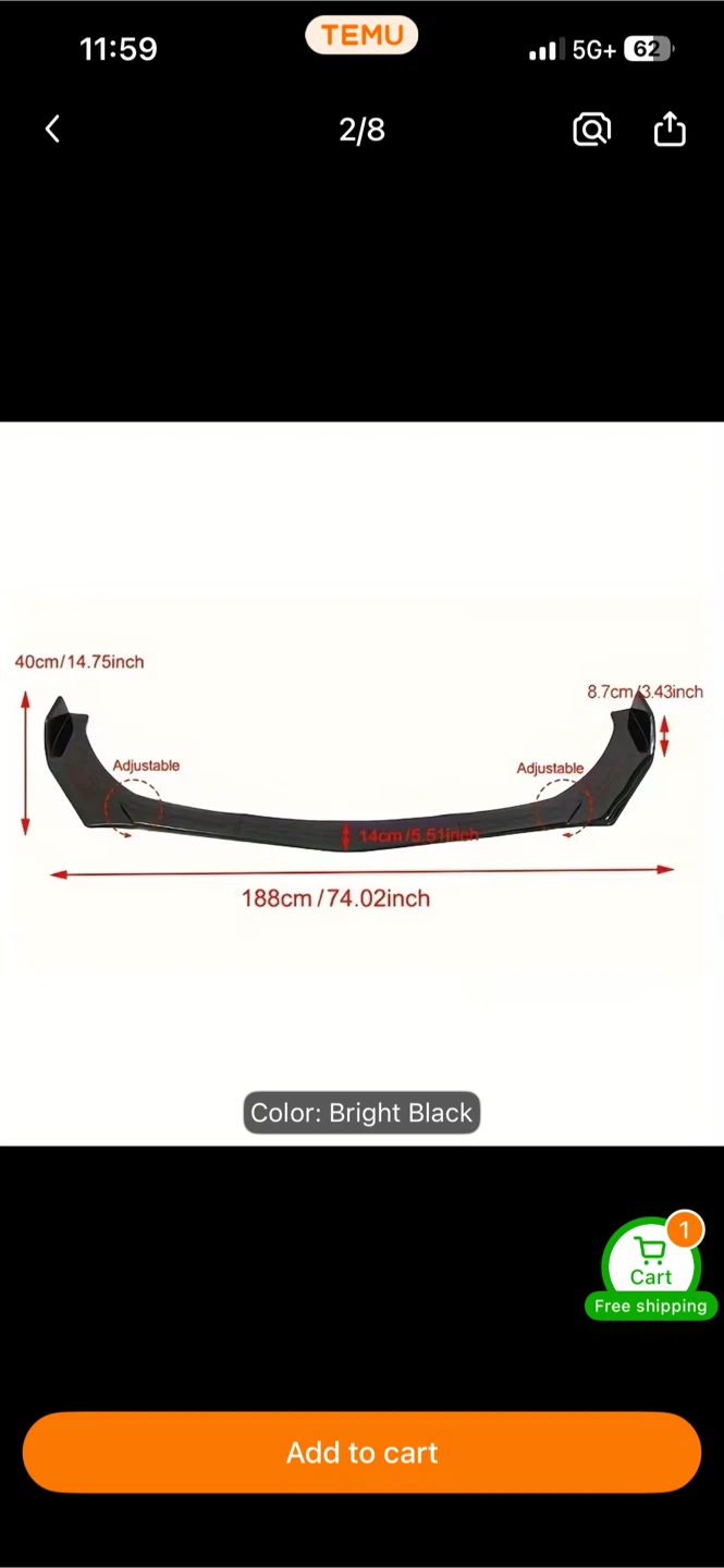 5 Piece Car Front Bumper Lip Kit - Bright Black - photo 3
