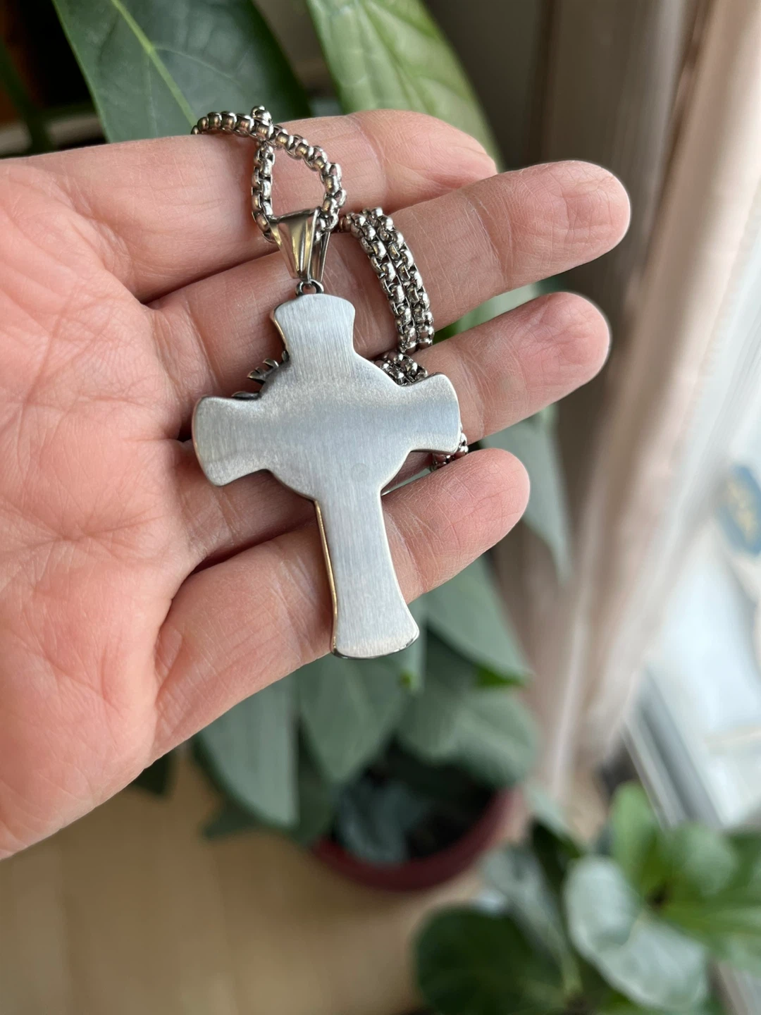 Men's Stainless Steel Jesus Cross Pendant Necklace - photo 2