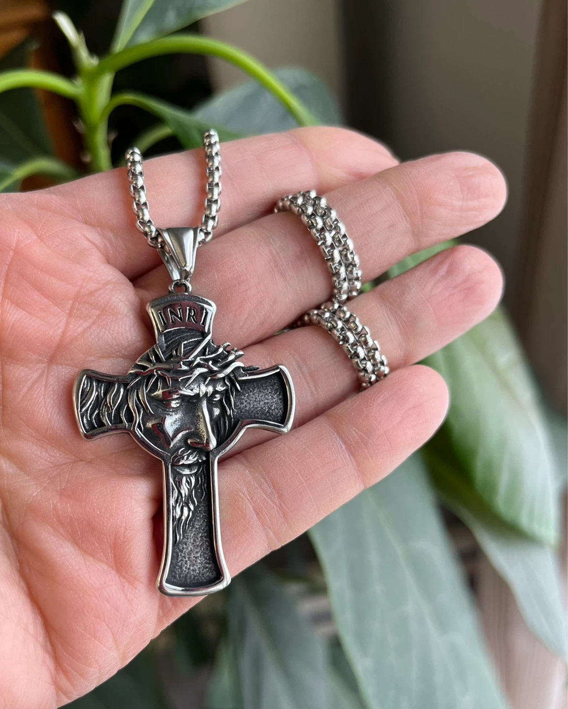 Men's Stainless Steel Jesus Cross Pendant Necklace