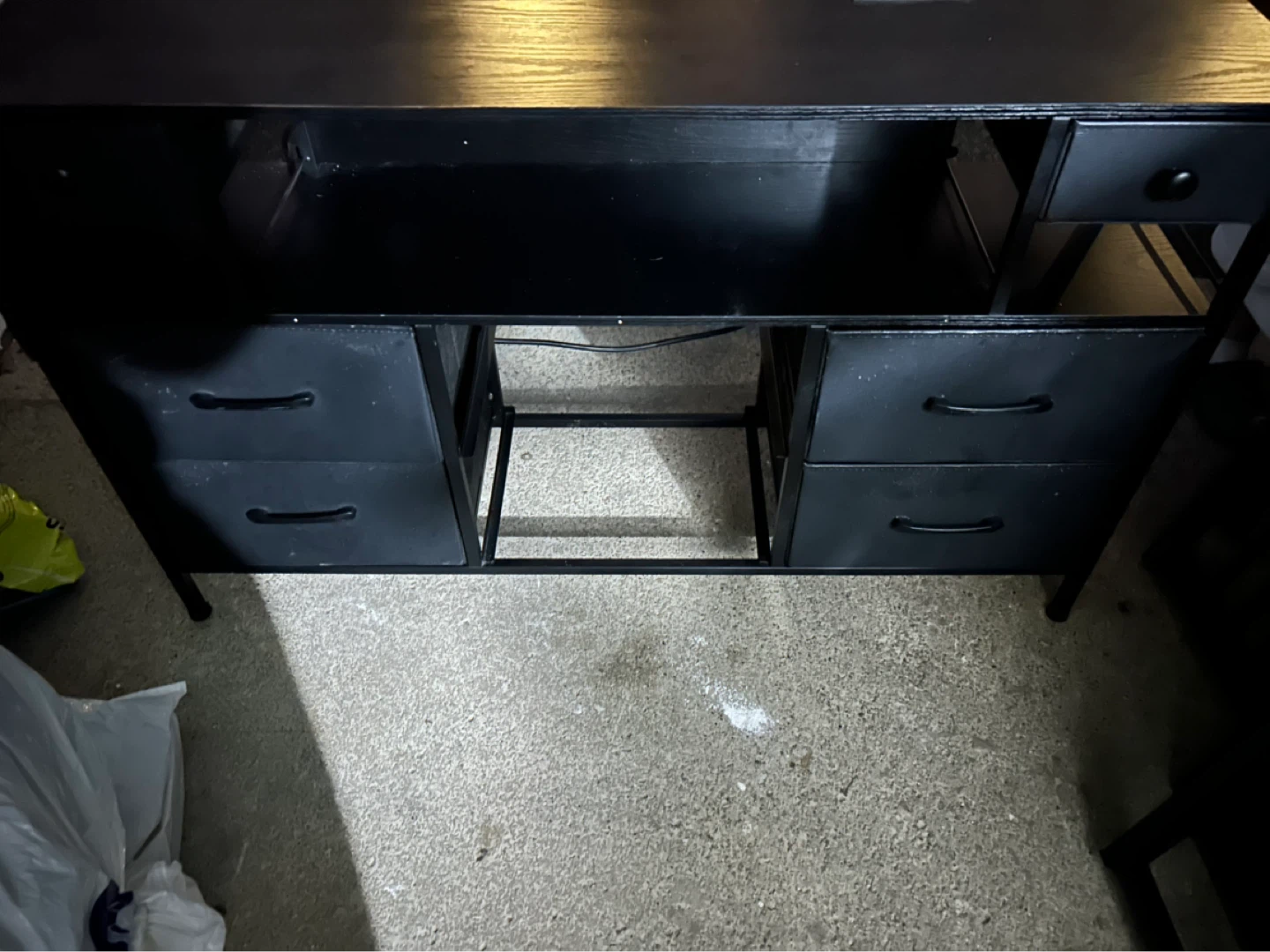 Black Desk with Built-in Power Strip and USB Ports