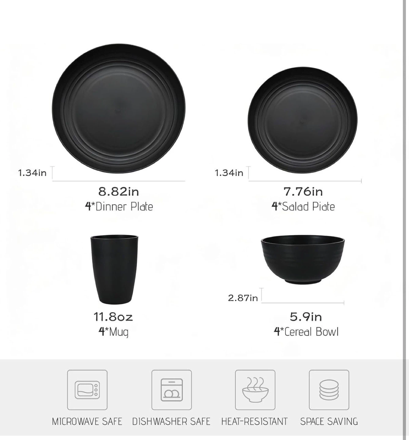 Wheat Straw Cutlery Set - Black - photo 3