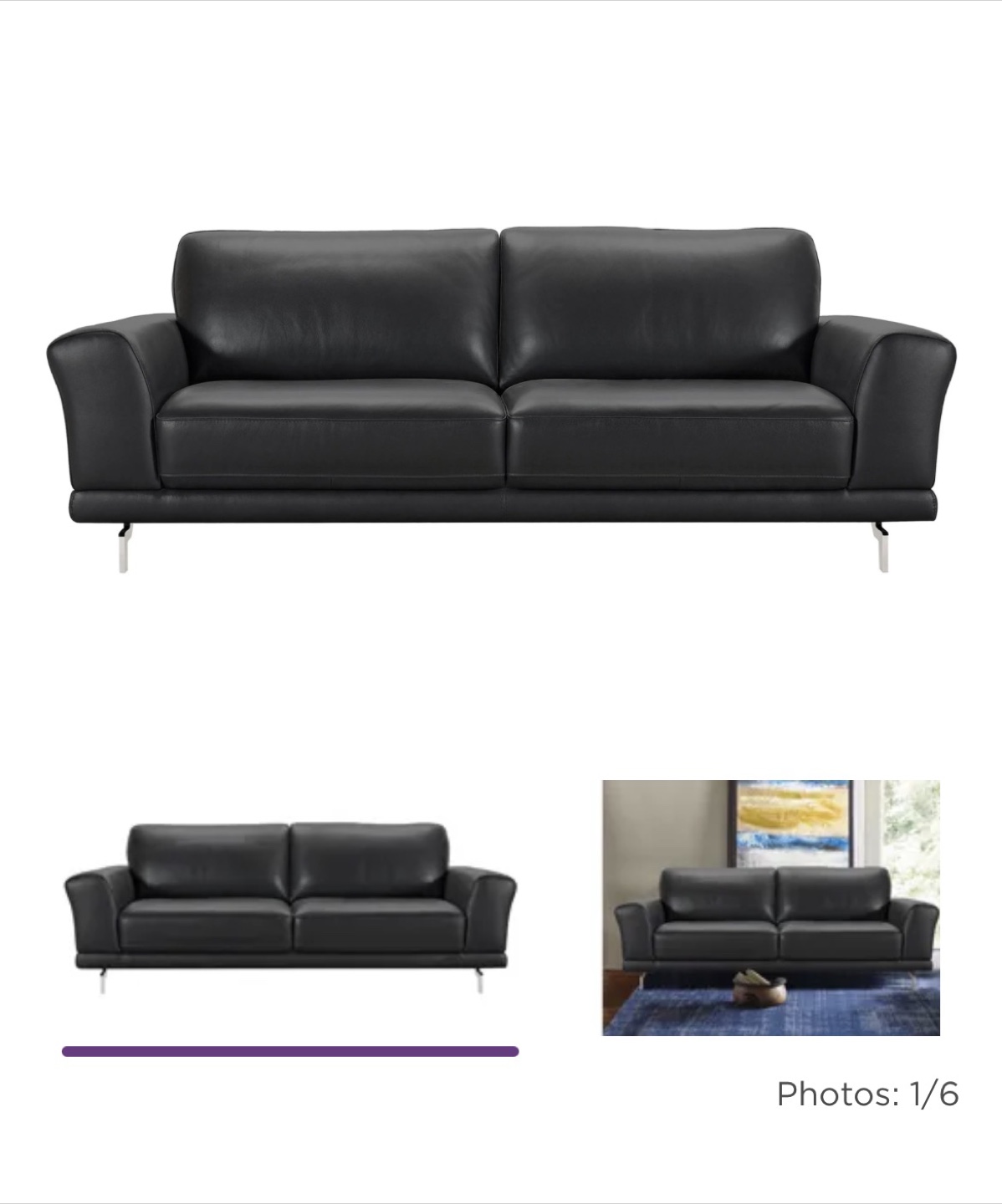 Armen Living Black Leather Sofa - Everly Collection - photo 2