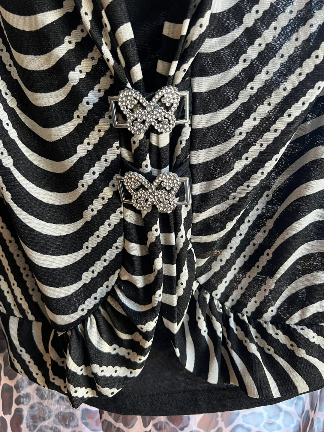 Black and White Striped Top with Butterfly Embellishments - photo 2