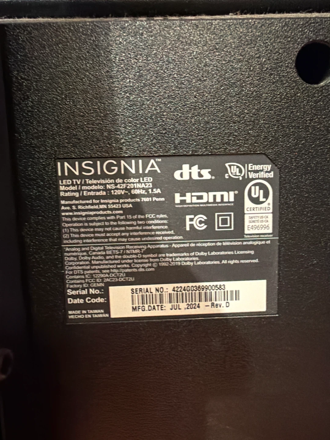 Insignia 42" LED TV | Model NS-42F201NA23 - photo 3