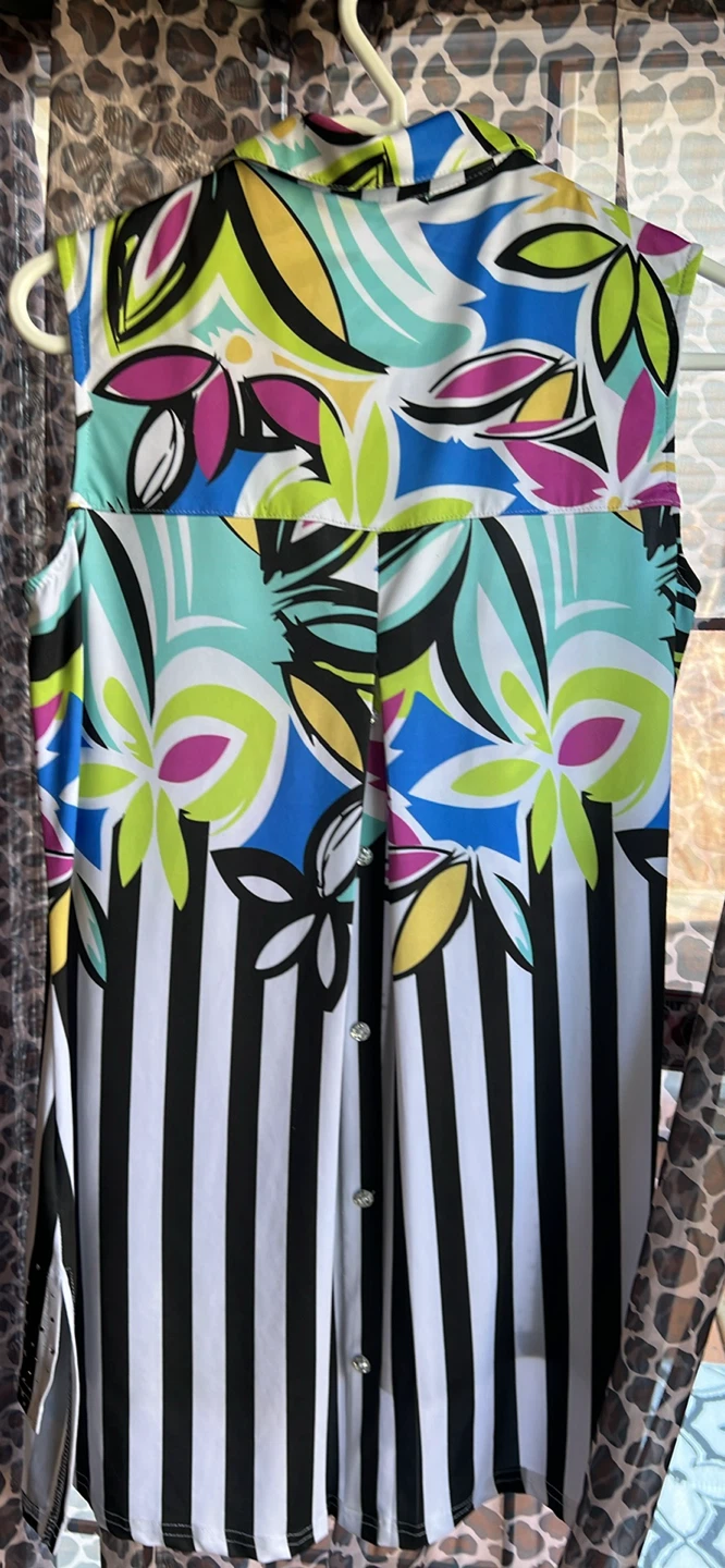 Sleeveless Collared Blouse with Rhinestone Buttons