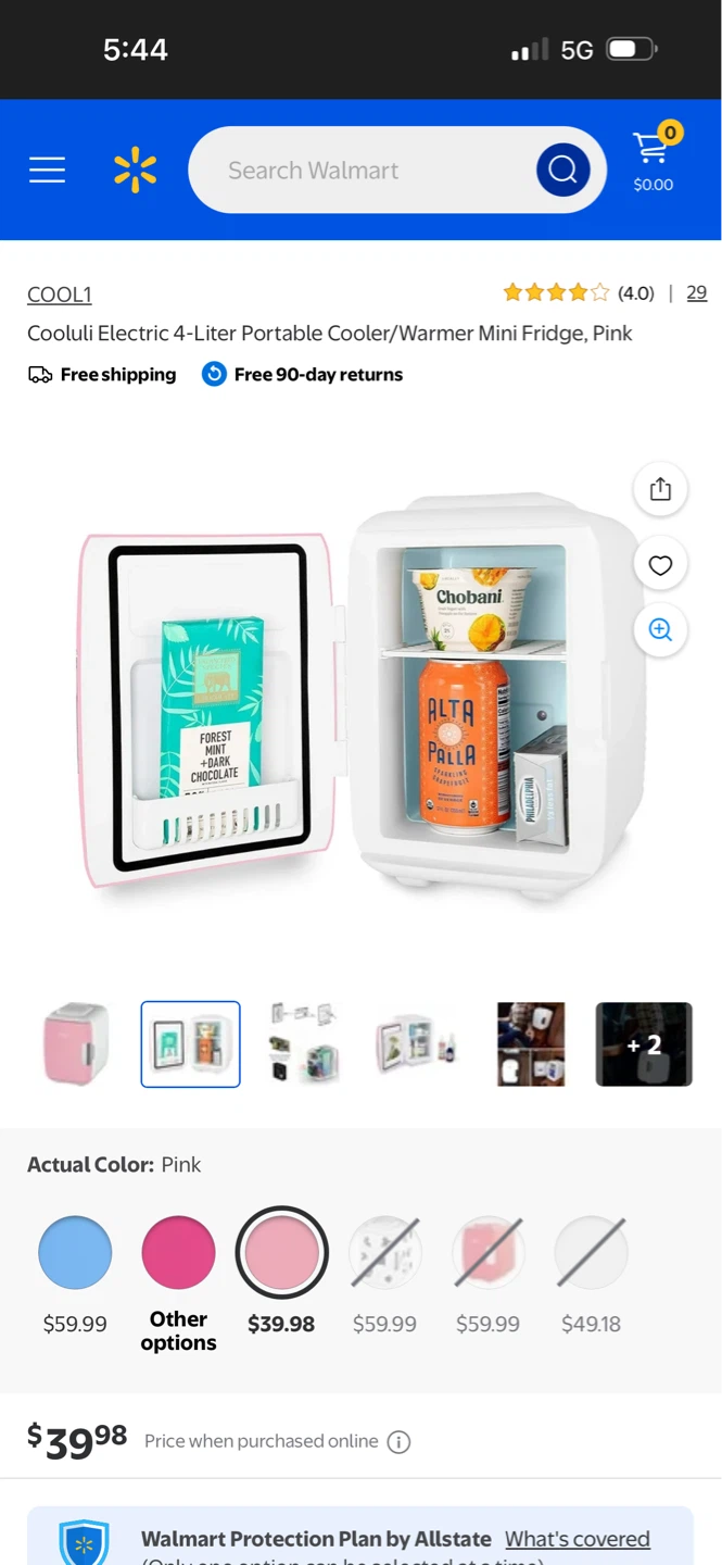 Cooluli Electric 4l Portable Cooler/Warmer MiniFridge, Pink - photo 2