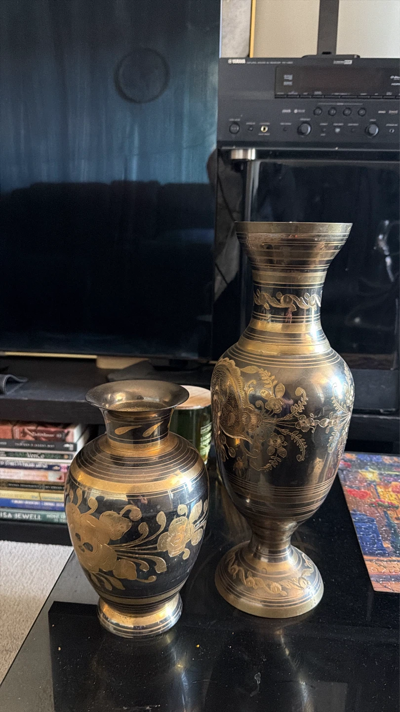 Set of 2 Brass Vases