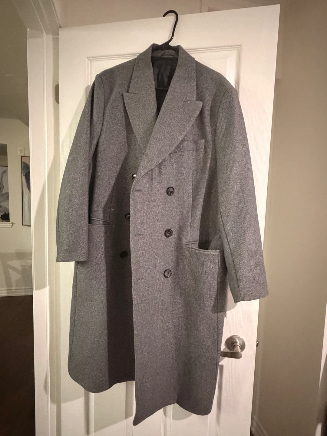 ZARA Men's Grey Double-Breasted Wool Blend Coat - Size XL - photo 3