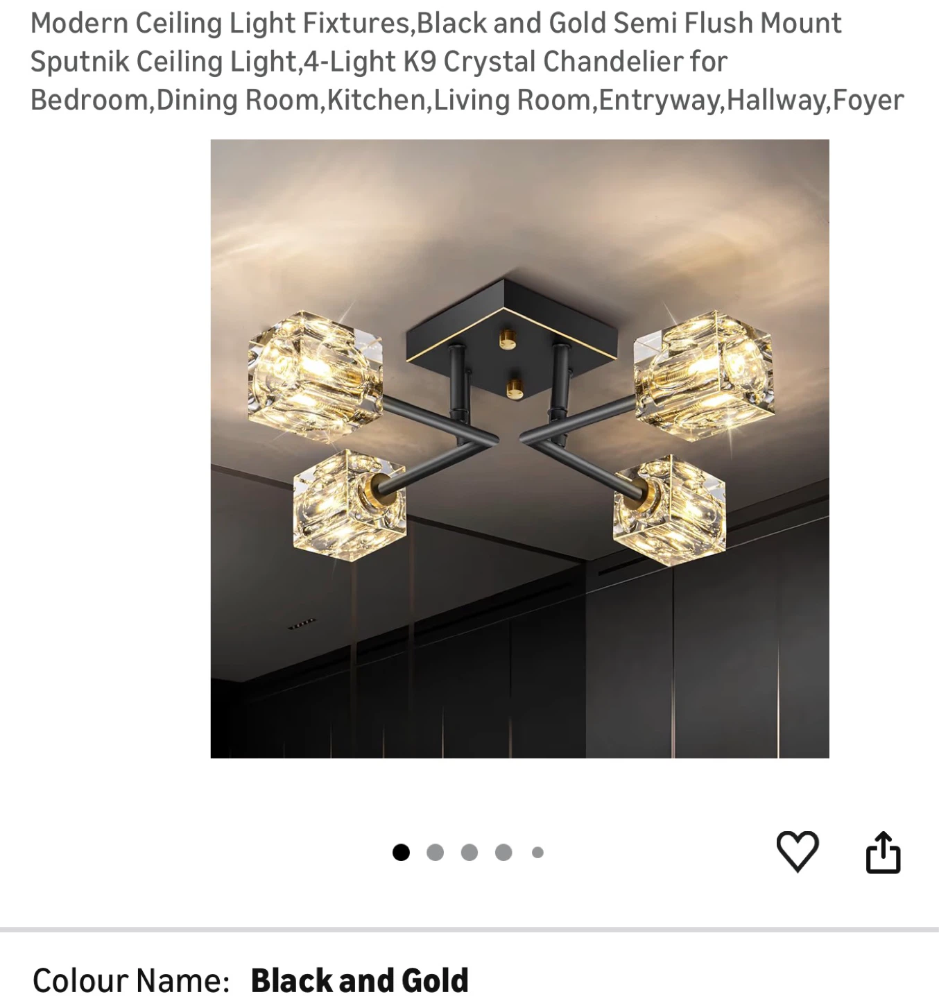 Modern Flush Mount Sputnik Chandelier - Black & Gold CK9