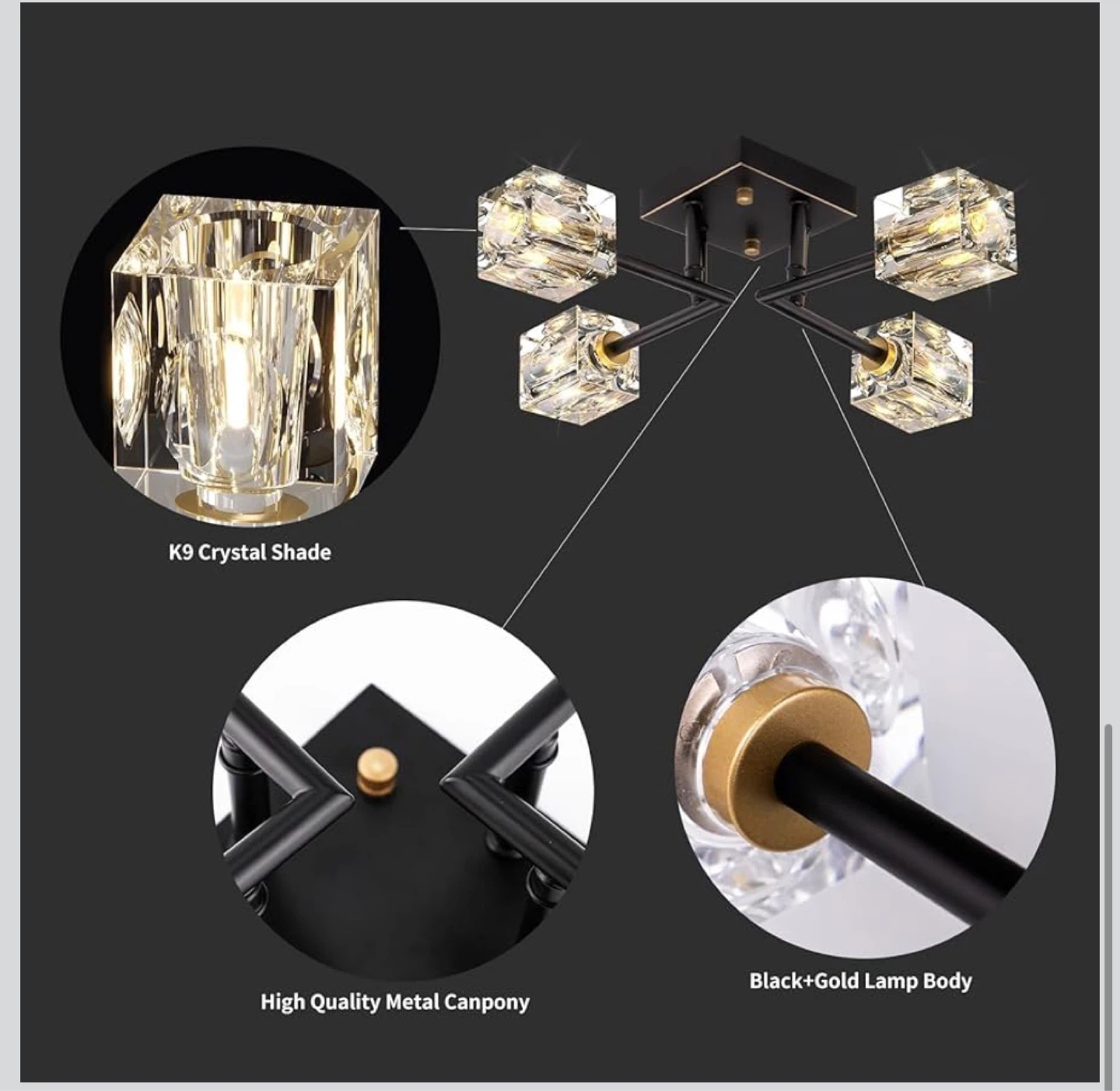 Modern Flush Mount Sputnik Chandelier - Black & Gold CK9 - photo 5