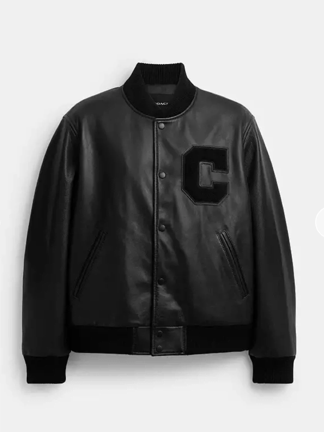 Coach Black Leather Varsity Jacket with 'C' Logo