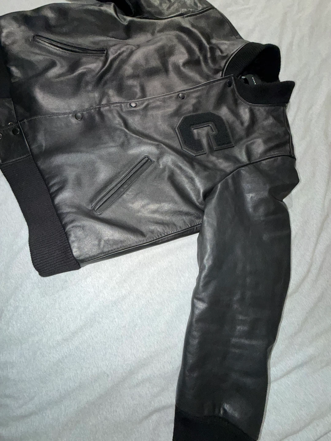 Coach Black Leather Varsity Jacket with 'C' Logo - photo 5