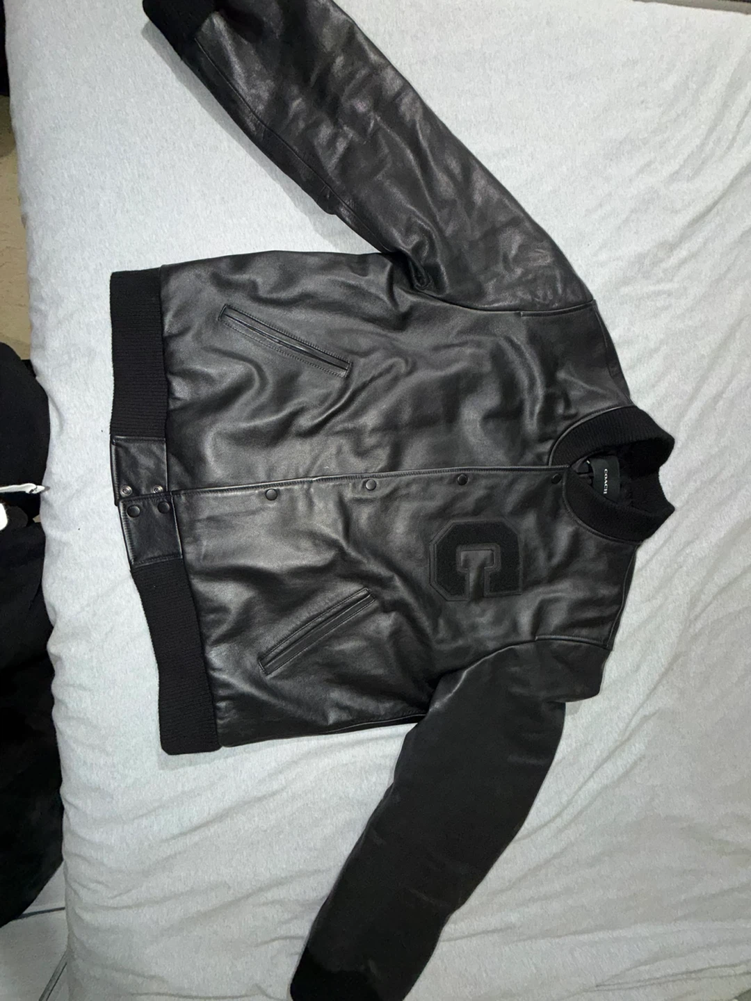 Coach Black Leather Varsity Jacket with 'C' Logo - photo 2