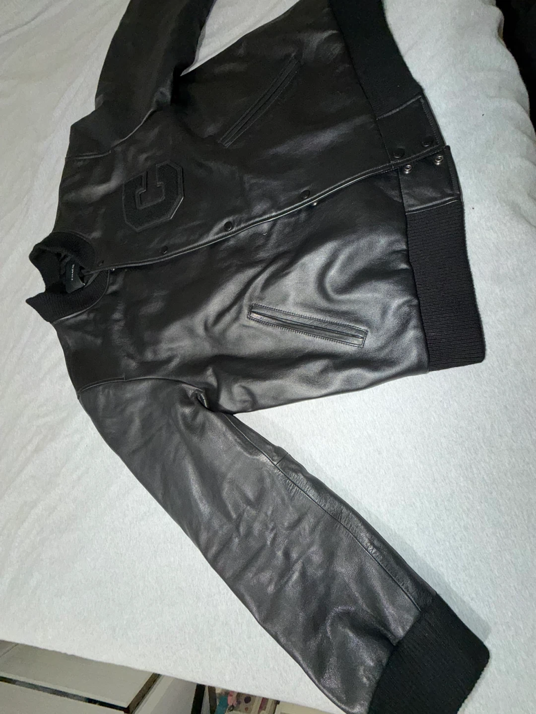 Coach Black Leather Varsity Jacket with 'C' Logo - photo 4
