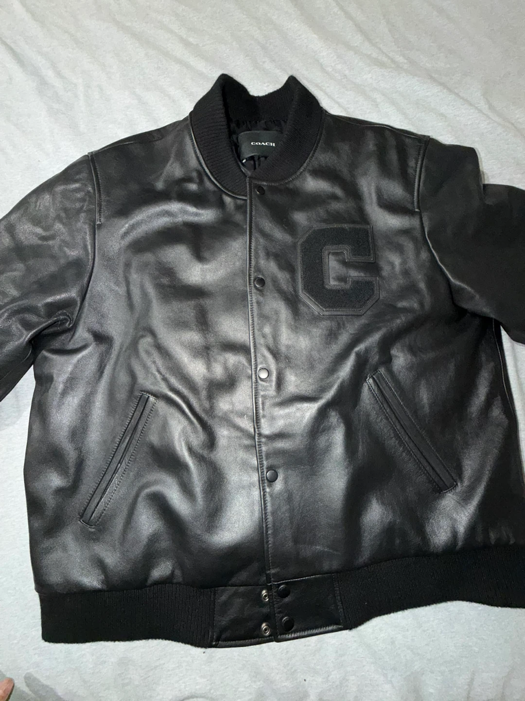 Coach Black Leather Varsity Jacket with 'C' Logo - photo 3