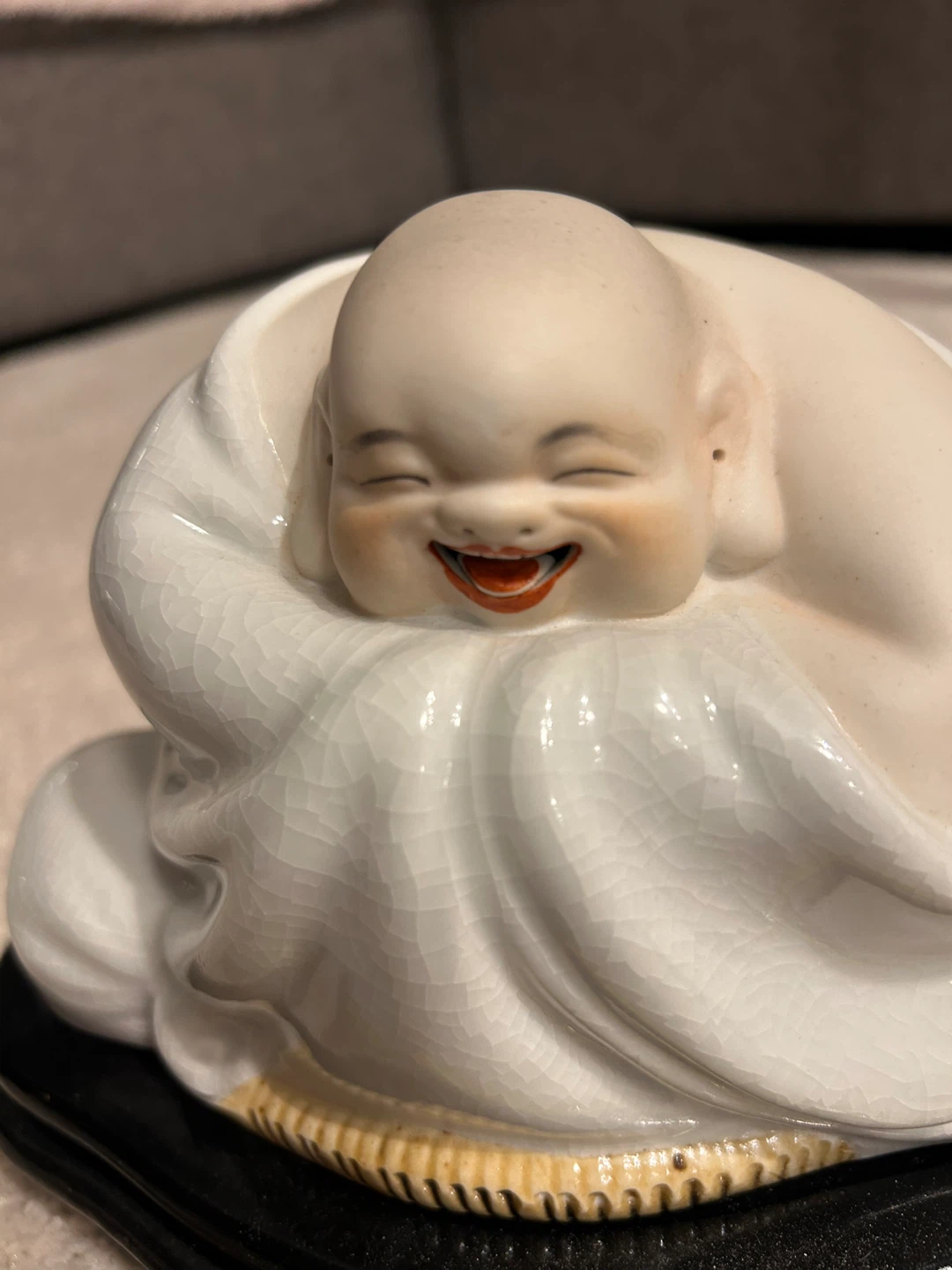 Laughing Buddha Ceramic Figurine with Base - photo 2