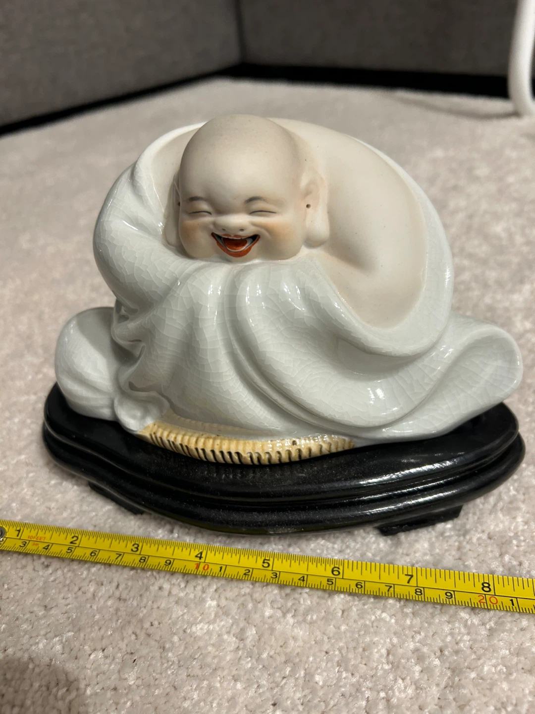 Laughing Buddha Ceramic Figurine with Base