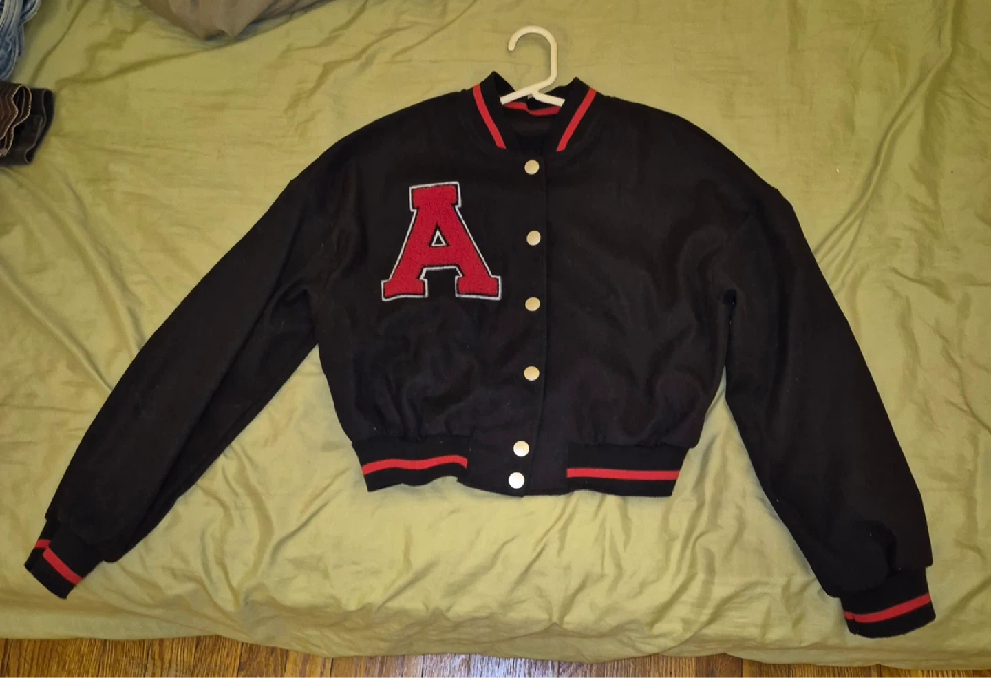 Black Varsity Jacket with Red 'A' Patch