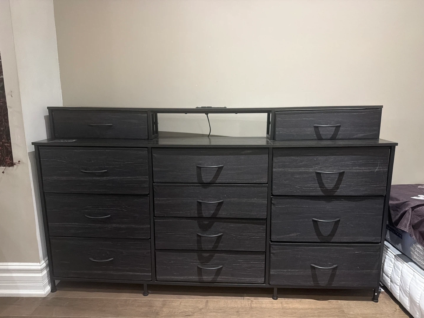 Tv Cabinet Dark Grey 12-Drawer Dresser with Top Shelf