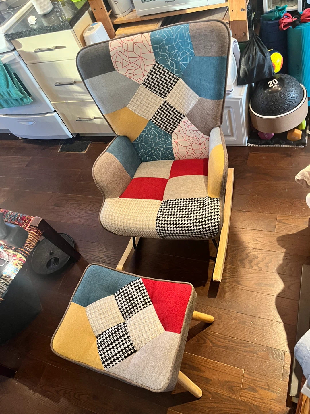 Patchwork Rocking Chair and Ottoman Set