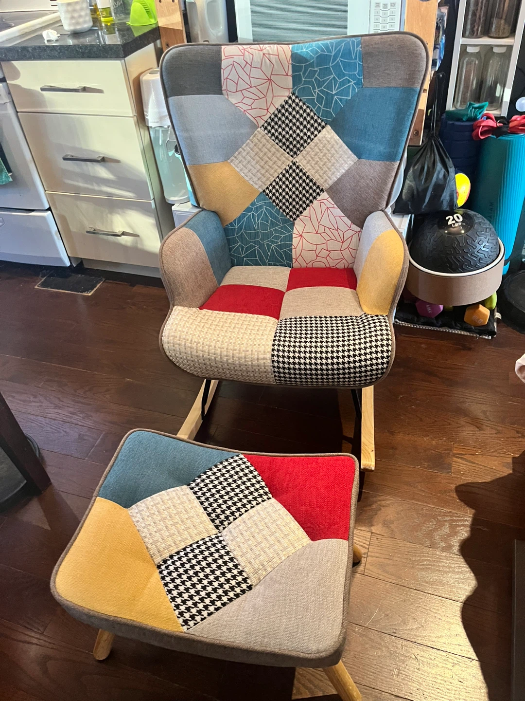 Patchwork Rocking Chair and Ottoman Set - photo 4