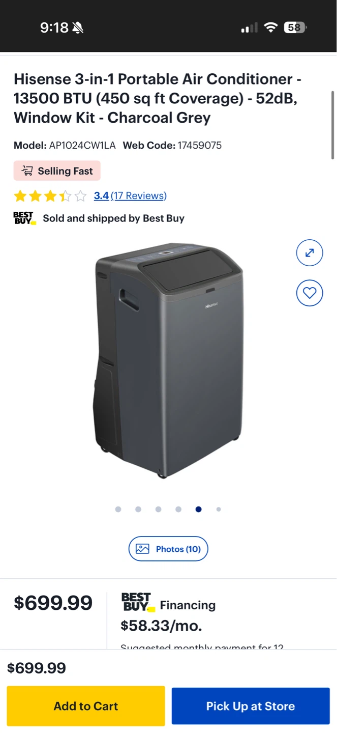 Hisense 3 in 1, 13500 BTU Portable Air Conditioner - photo 4