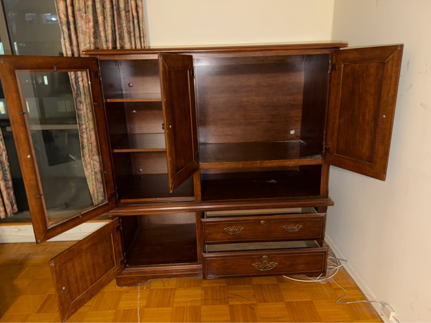 Wooden Entertainment Unit with Glass Doors and Drawers - photo 4