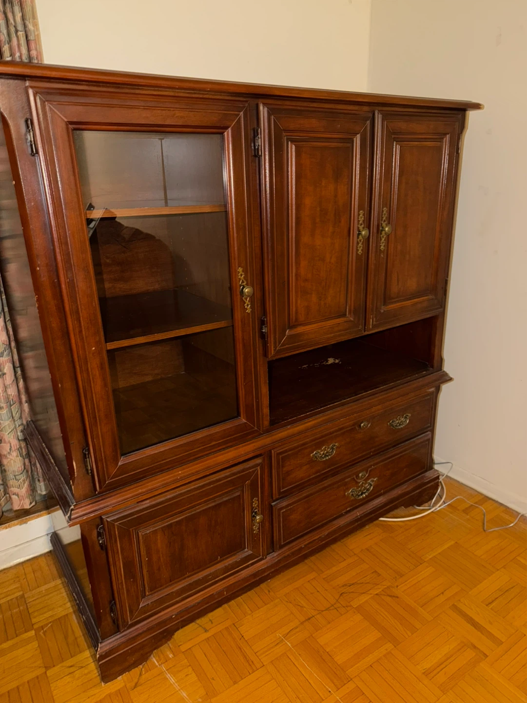 Wooden Entertainment Unit with Glass Doors and Drawers - photo 2