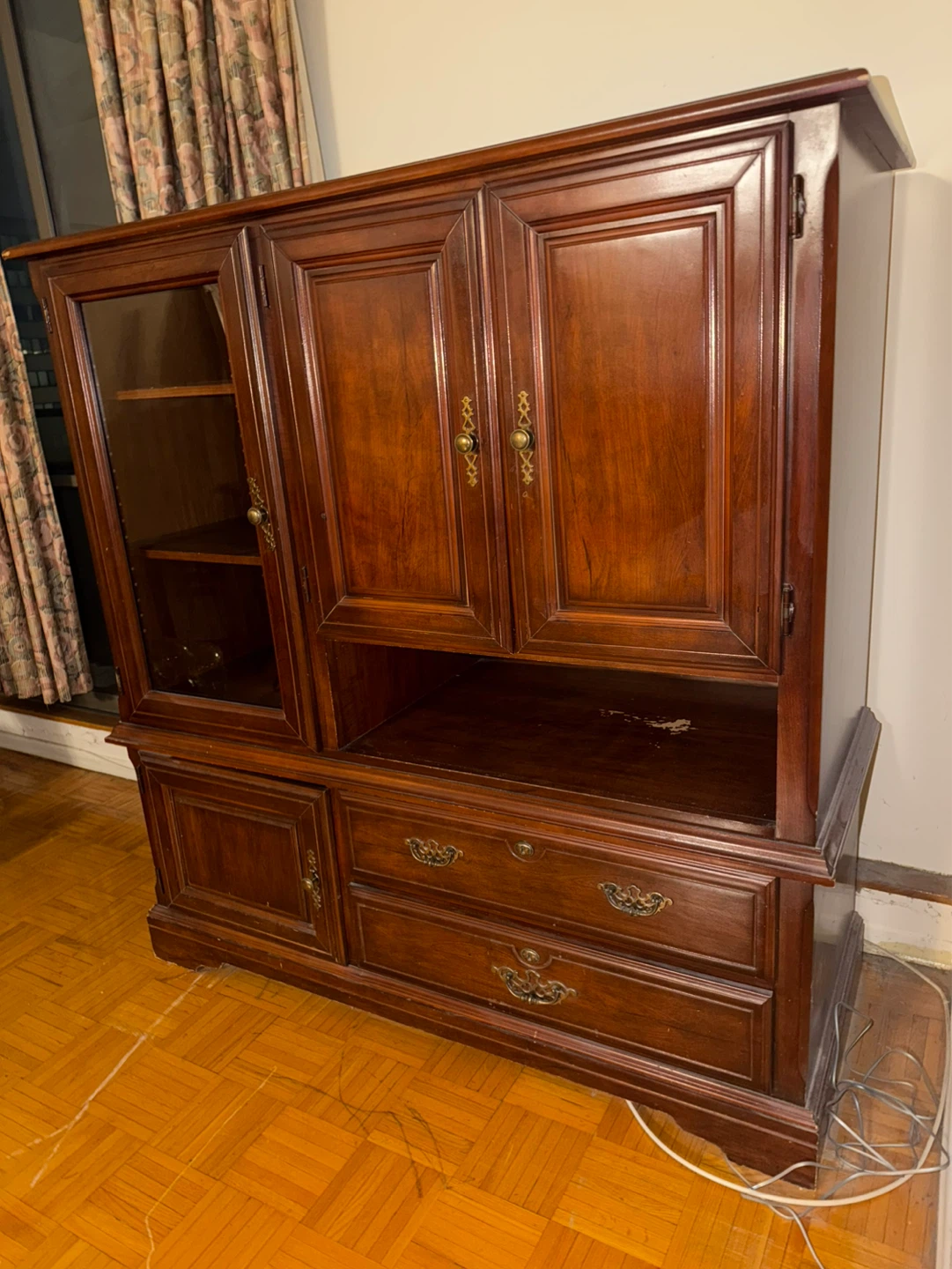 Wooden Entertainment Unit with Glass Doors and Drawers - photo 3