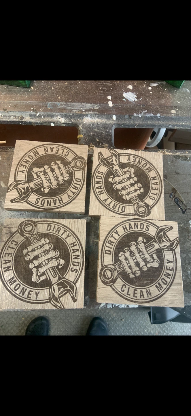 Set of 4 "Dirty Hands Clean Money" Wooden Coasters